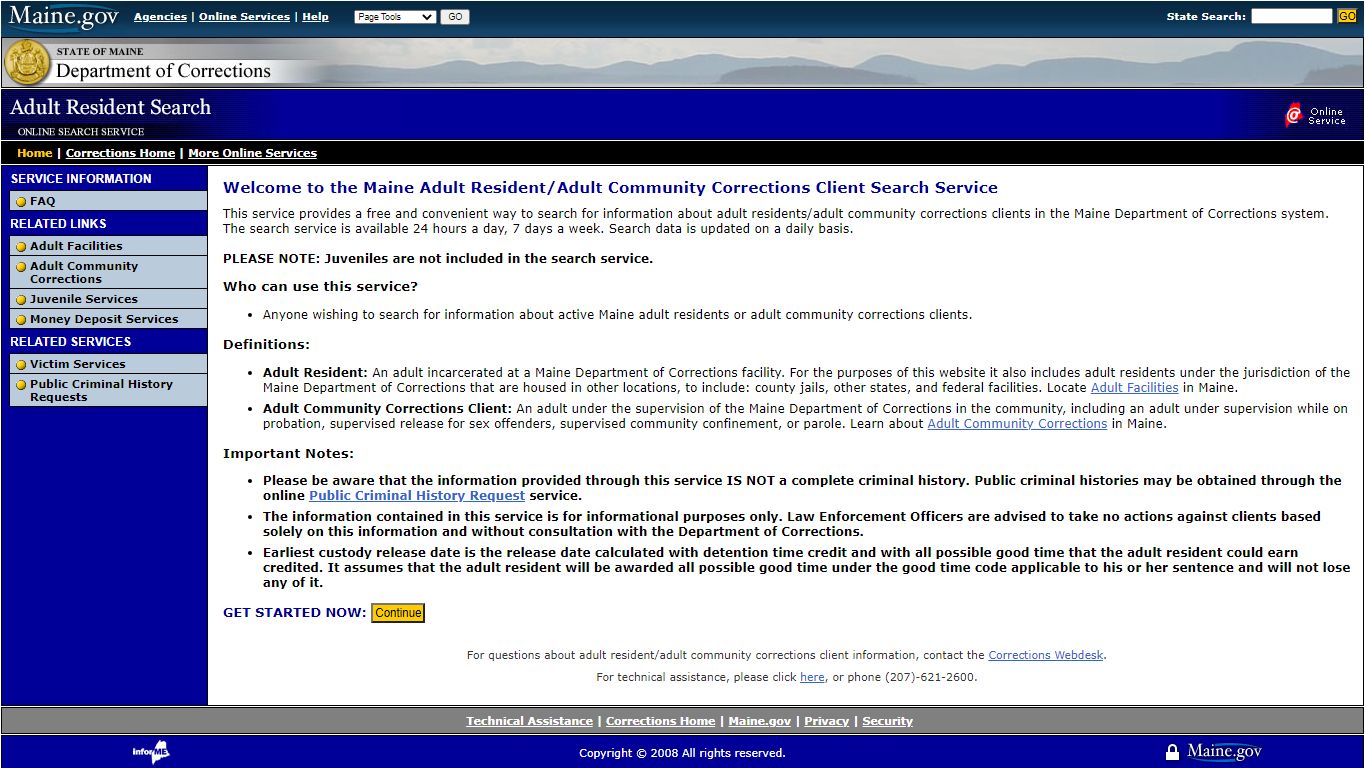 Adult Resident/Adult Community Corrections Client Search - Maine